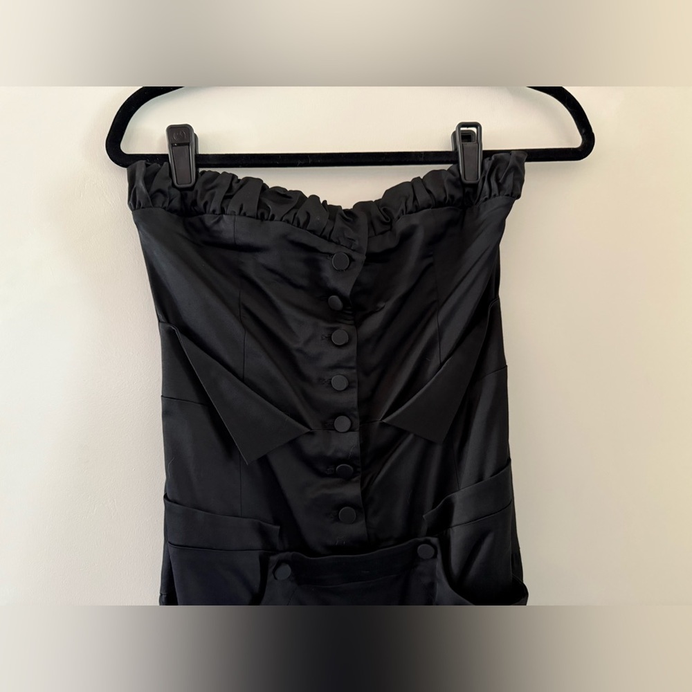 RARE L.A.M.B by Gwen Stefani Satin Black Strapless Ruffle Tuxedo Dress 4